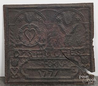 Rock Forge Furnace, Washington County, MD., cast iron stove plate, dated 1771