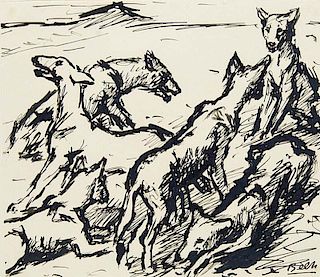 Beeh, Ren￩
Wolfsrudel/Starrender Wolf. 2 Zeichnung