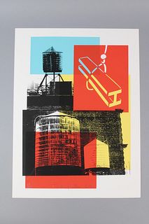 Contemporary Modern Print Signed Tom Slaughter 2001, Industrial Scene