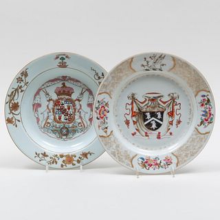 Chinese Export Porcelain Soup Plate with Arms of Robertson and a Soup Plate with the Arms of Hamilton Quartering Douglas