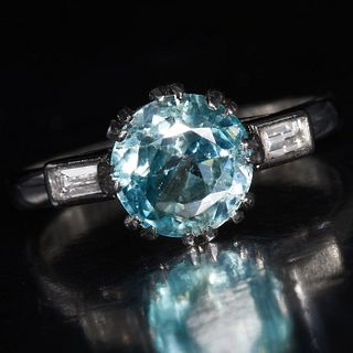 BLUE ZIRCON AND DIAMOND RING