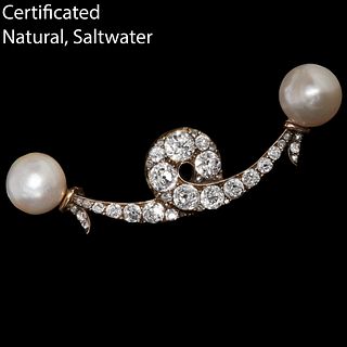 IMPRESSIVE TWO PEARL SET ON A BROOCH WITH DIAMONDS