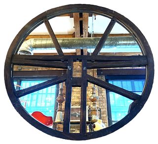 Architectural Salvage Timber Beam Large Scale Round Mirror 