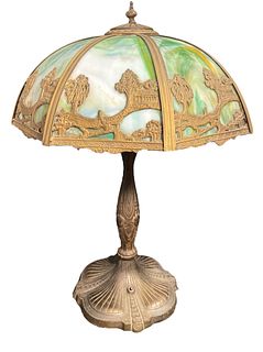 Large Antique Green Panel Lamp 