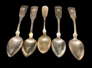 Collection Spoons Five Coin Silver, One Sterling Silver