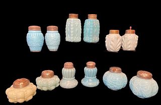 Collection Blue EAPG Milk Glass Shakers 