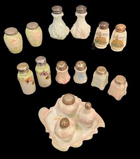 Collection EAPG Pastel Hand Painted Milk Glass Shakers