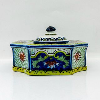 Vintage French Ceramic Inkwell With Lid