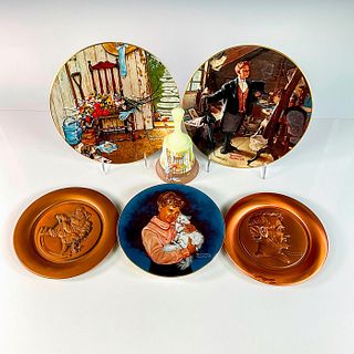 6pc Vintage Norman Rockwell Decorative Plates & Bell Set