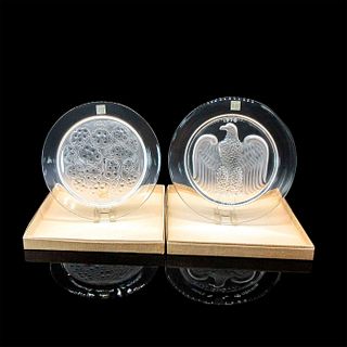 2pc Lalique Crystal Decorative Plates, 1974 & 1976