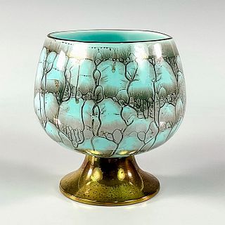 Distinctive Delft Mid-Century Vase With Brass Footing