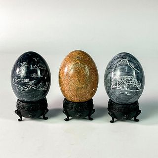 3pc Vintage Polished Stone Eggs with Bases