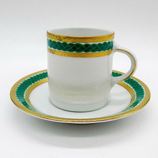 2pc Tirschenreuth Porcelain Green Demitasse Cup and; Saucer Set