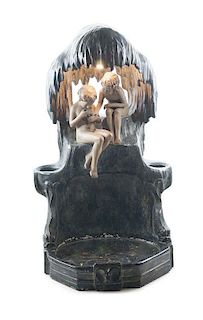 Jugendstil-Lampe in Form einer Grotte mit zwei a