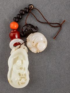 Chinese Carved White & Brown Jade, Etc. Beads