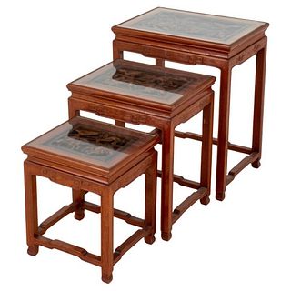 Chinese Carved Hardwood Nesting Tables, 3
