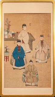 Chinese Ancestral Portrait Painting with 4 Figures