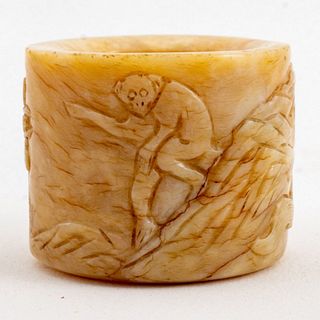 Chinese Carved Jade Archer's Ring with Horse