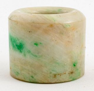 Chinese Mottled Green Jade Archer's Ring