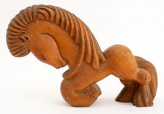 Kneeling Horse Wood Sculpture