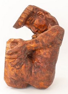 Kneeling Nude Woman Carved Wood Sculpture