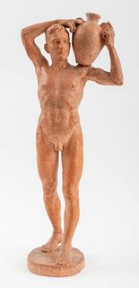 Fritz Best Terracotta Standing Nude Male Sculpture