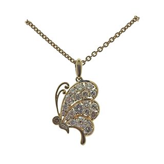 14k Gold Diamond Butterfly Pendant Necklace