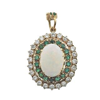Opal Diamond Emerald Gold Pendant