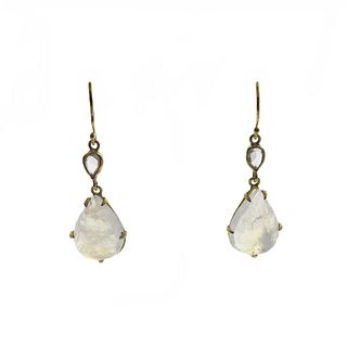 22k Gold Diamond Moonstone Drop Earrings