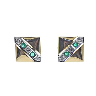 Vintage Emerald Diamond Gold Cufflinks