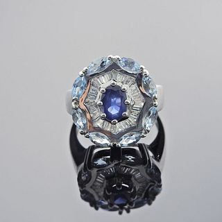 Diamond Aquamarine Sapphire Gold Ring