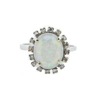 14k Gold Faceted Opal Diamond Ring
