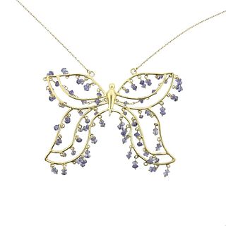 14k Gold Iolite Butterfly Pendant Necklace