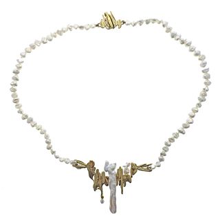 Keshi Pearl Diamond Gold Necklace 
