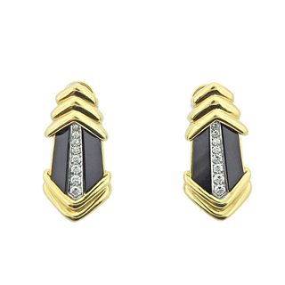 1980s 18k Gold Diamond Onyx Cocktail Earrings