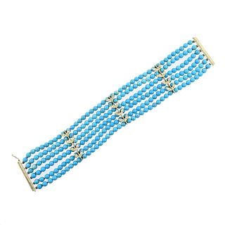 14k Gold Diamond Turquoise Bracelet