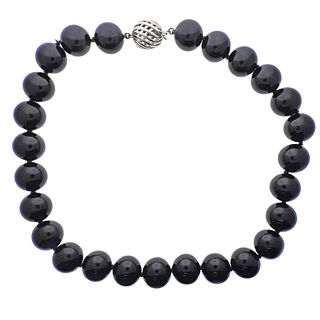 Tiffany & Co Sterling Silver Onyx Bead Necklace