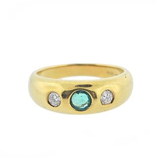 18k Gold Diamond Emerald Gypsy Ring
