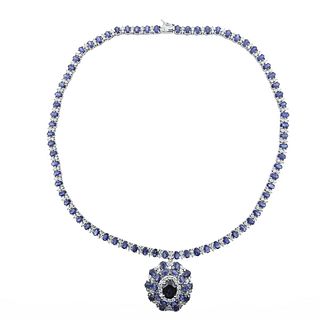 Sapphire Diamond Gold Pendant Necklace 