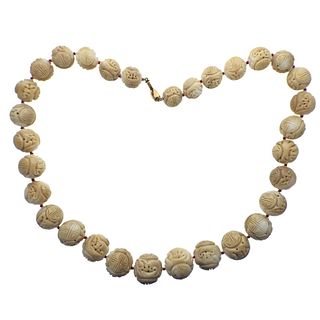 14k Gold Carved Jade Necklace