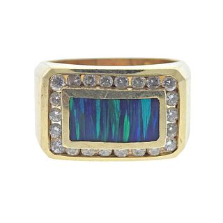 14k Gold Diamond Opal Men's Ring