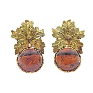 Buccellati 18k Gold Amber Leaf Earrings