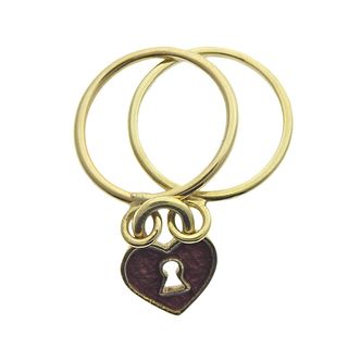 18k Gold Enamel Heart Padlock Charm Ring