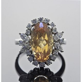 18k Gold Diamond Citrine Cocktail Ring
