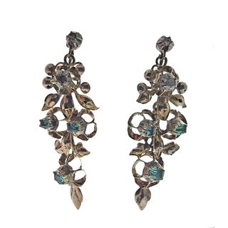 Antique Georgian Silver Emerald Diamond Earrings