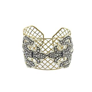 14k Gold Diamond Pearl Fleur de Lis Cuff Bracelet