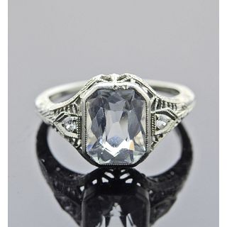 Art Deco 18k Gold Diamond Blue Stone Ring