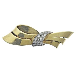 Tiffany & Co Retro 14k Gold Diamond Bow Brooch Pin