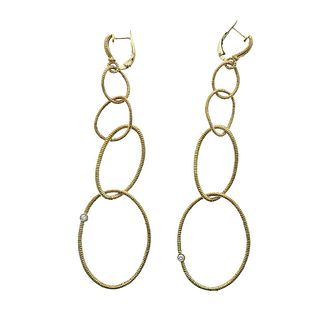 Judith Ripka 18k Gold Diamond Long Drop Earrings