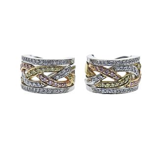 18k Gold Multi Color Diamond Hoop Earrings
